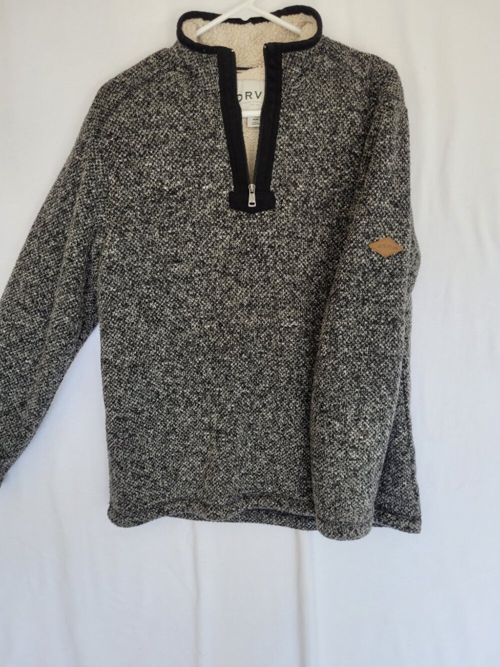 Orvis Men's Brighton Heather Blk Gray 1/4-Zip Sherpa Lined Pullover Sweater Sz M